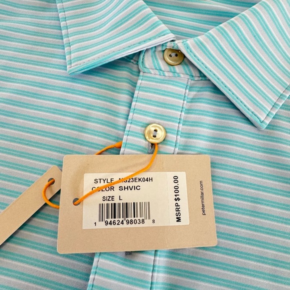 NWT Peter Millar Bishop Performance Jersey Golf Polo Shirt Blue Gray Stripe $110 - Picture 6 of 9